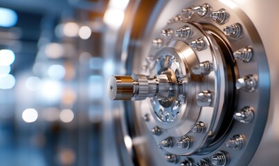 Chrome sphere reflecting blurred office scene