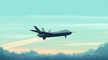 Obraz premium Airplane flying across a vibrant sky, sleek commercial jet above scenic mountains, travel and adventure theme, copy-space available.