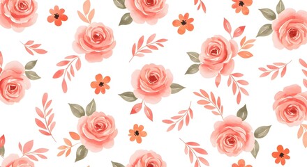 Seamless Watercolor Floral Pattern with Poppies and Roses, Vibrant Flower Pattern with Red Roses and Blue Accents, ai generated watercolor flowers clipart