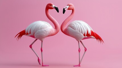 Obraz premium Pixelated Flamingos Forming Heart Shape on Pink Background