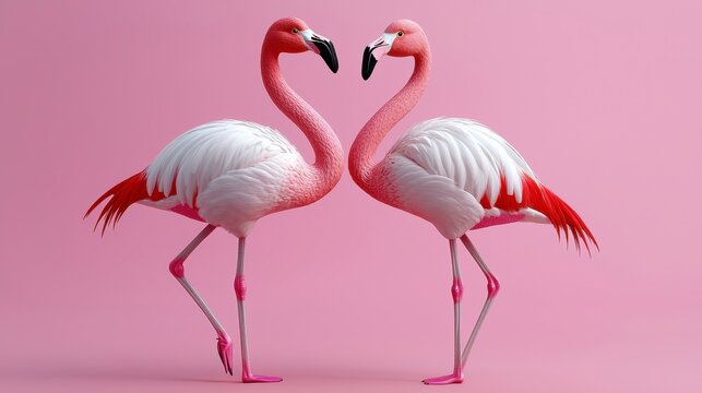 Pixelated Flamingos Forming Heart Shape on Pink Background