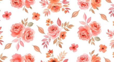 Seamless Watercolor Floral Pattern with Poppies and Roses, Vibrant Flower Pattern with Red Roses and Blue Accents, ai generated watercolor flowers clipart
