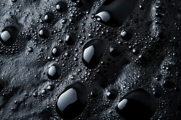 Close-up of water droplets on surface, reflecting light and creating captivating patterns.