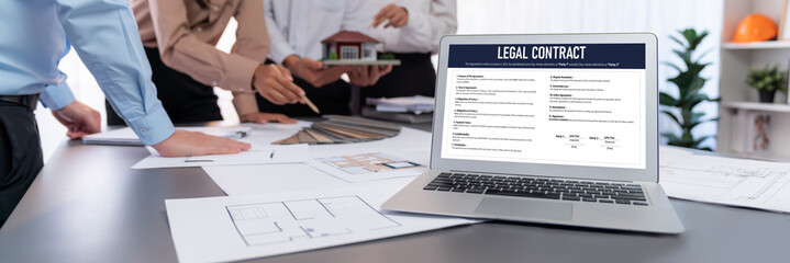 Digital legal contract provide terms and conditions document on computer screen ready for online...