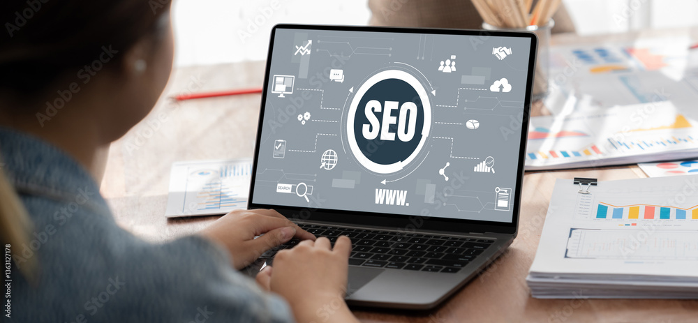 Leinwandbilder seo search engine optimization for brisk e-commerce and online retail business showing on computer s