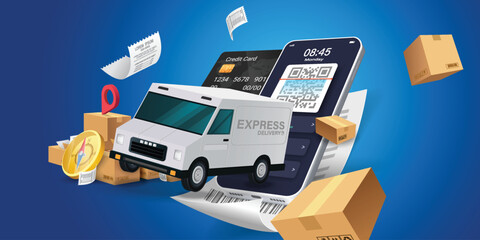 Online delivery service concept, online order tracking,Logistics and Delivery, on mobile Vector. illustration