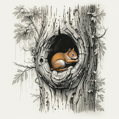 A squirrel in a hollow tree
