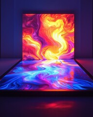 Vibrant abstract digital art installation with swirling color patterns