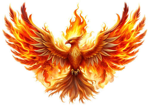  phoenix bird in flames isolated on white background PNG, AI GENERATED