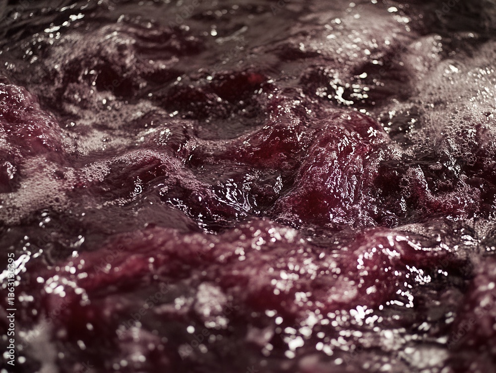 Poster dynamic burgundy liquid surface with sparkling reflections and gentle waves creating a captivating a