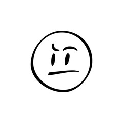 Expression of skepticism and doubt in minimalist black and white design with a simple circular character