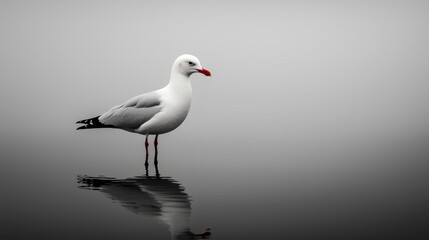 Obraz premium Serene White Seagull in Misty Grey Water