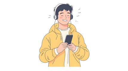 Professional Asian Man Blogger Using Smartphone Online in Linear Style