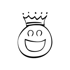 Smiling face with a crown expressing joy and celebration in a simplistic line art style