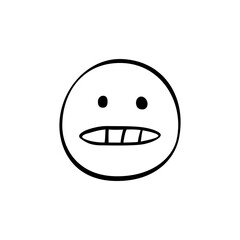Unique cartoon smiley face with a wide grin and simple features displayed in a minimalist black and white style