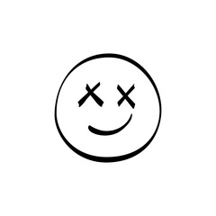 Unique smiley face illustration with crossed eyes and a cheerful expression on a white background