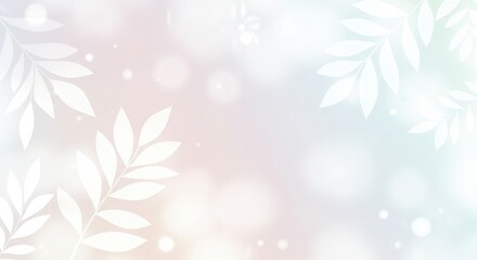 Soft pastel background with delicate leaves and bokeh effects for design use