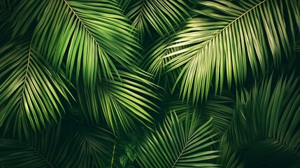 Lush green palm leaves patterned in sunlight creating natural tropical vibes