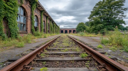 Abandoned Train Depot with Shattered Windows and Ivy