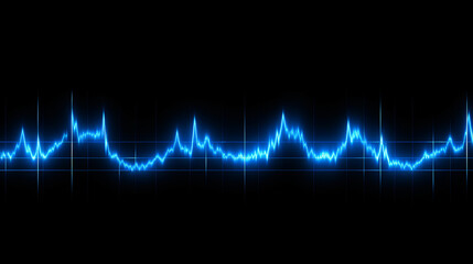 A blue glowing heartbeat line on a black background, creating a dynamic and striking visual effect.


