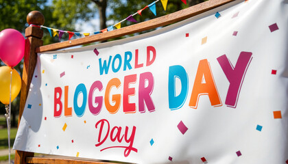 World Blogger Day celebration banner with colorful decorations  