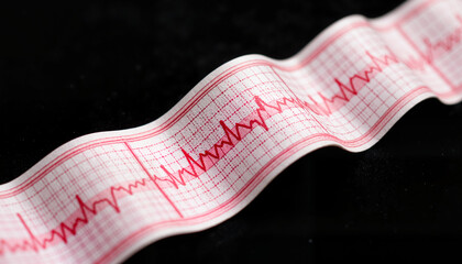 Heartbeat ECG tracing on black background  