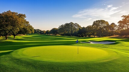 Naklejka premium Sunlit Golf Course Putting Green, Autumn