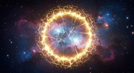 Obraz premium Stunning cosmic explosion with radiant energy ring amidst vibrant nebula backdrop