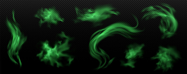 Vector illustration of a set with the image of green clubs of foul smoke. © sabelskaya