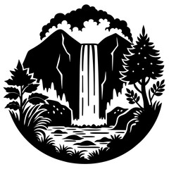 Waterfall Silhouette Vector