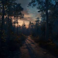 Fototapeta premium Twilight Forest Scene With Transitioning Skies And Tall Trees-2