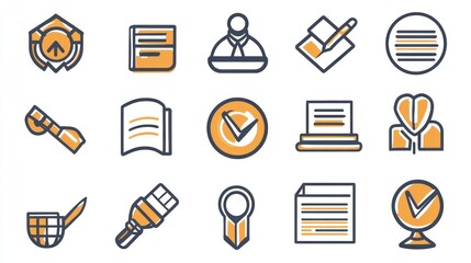 Collection of simple icons illustrating various business and office concepts