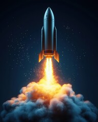 Rocket launching into space at night	
