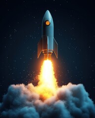 Rocket launching into space at night	