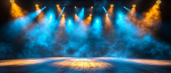 Stage Lights with Smoke, and Wooden Floor.