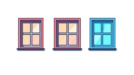 Three windows of varying color in a blank space for design purposes