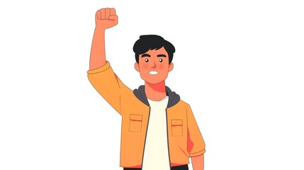 Professional Indian activist man raising fist in solidarity, 2D character illustration