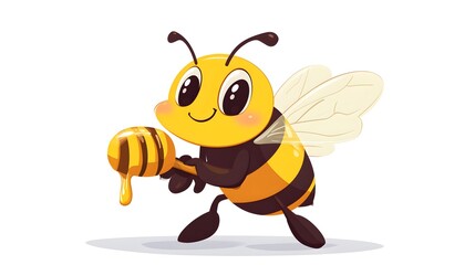 Fototapeta premium Cheerful Bee Cartoon Character Delivering Fresh Honey Smiles Happily - Vector Illustration