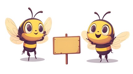 Obraz premium Funny Bee Cartoon Character Holding Placard Vector Illustration