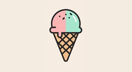 Delicious two flavor ice cream cone illustration with sprinkles on a light background
