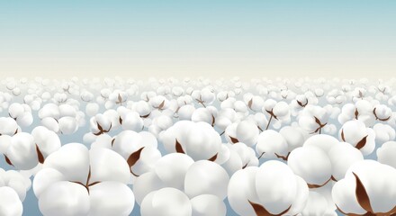 Obraz premium Expansive cotton field under a clear blue sky with soft pastel hues in the background