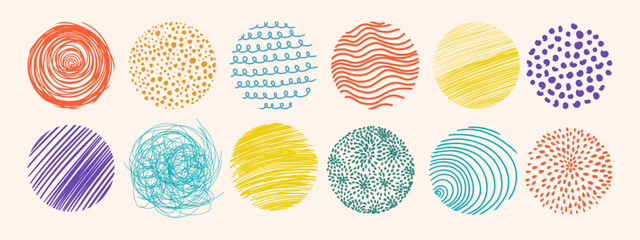 Vector Abstract Round Monochrone Textures. Doodle Circle in Hand Drawn Style. Template for Social Media Design, Posters