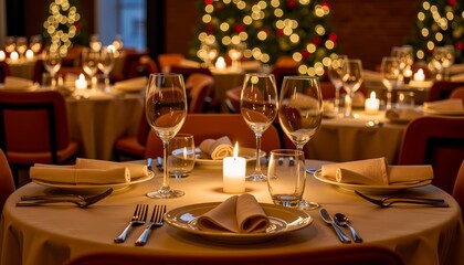 Elegant dining setup with candles for festive celebration  