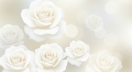 Fototapeta premium Elegant arrangement of white roses on a soft blurred background, ideal for floral themes