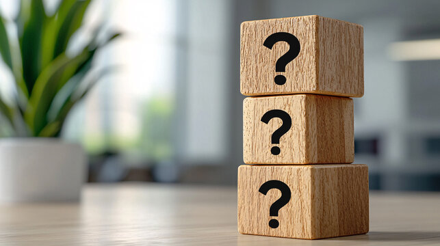 Stack of Wooden Blocks with Question Marks a Concept of Inquiry and Uncertainty in Decorative Setting