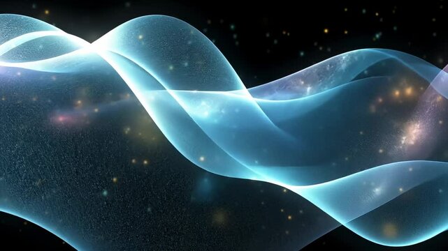 Abstract Blue Wave Motion Background with Sparkling Particle Effect and Dynamic Flowing Light