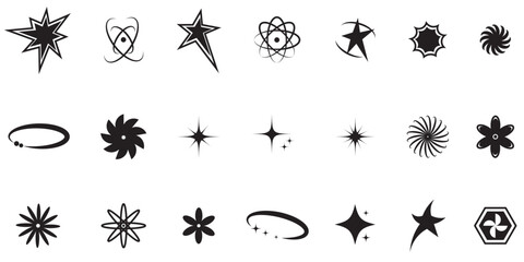 Brutalist geometric shapes, neon modern symbols. Groovy checkered pattern, distorted tiled grid. Simple elements, forms. Retro design, trendy contemporary minimalist style, y2k. Vector