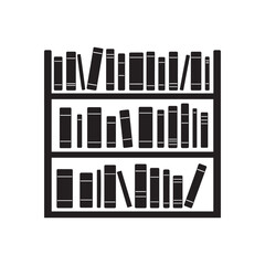 Bookshelf icon, minimalist design, black and white, library silhouette 