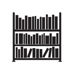 Bookshelf icon, minimalist design, black and white, library silhouette 