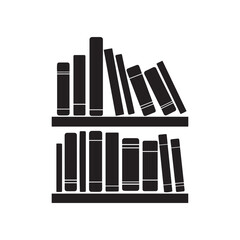 Bookshelf icon, minimalist design, black and white, library silhouette 